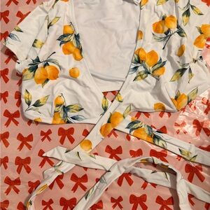 Cupshe White Top with Orange and Green Print